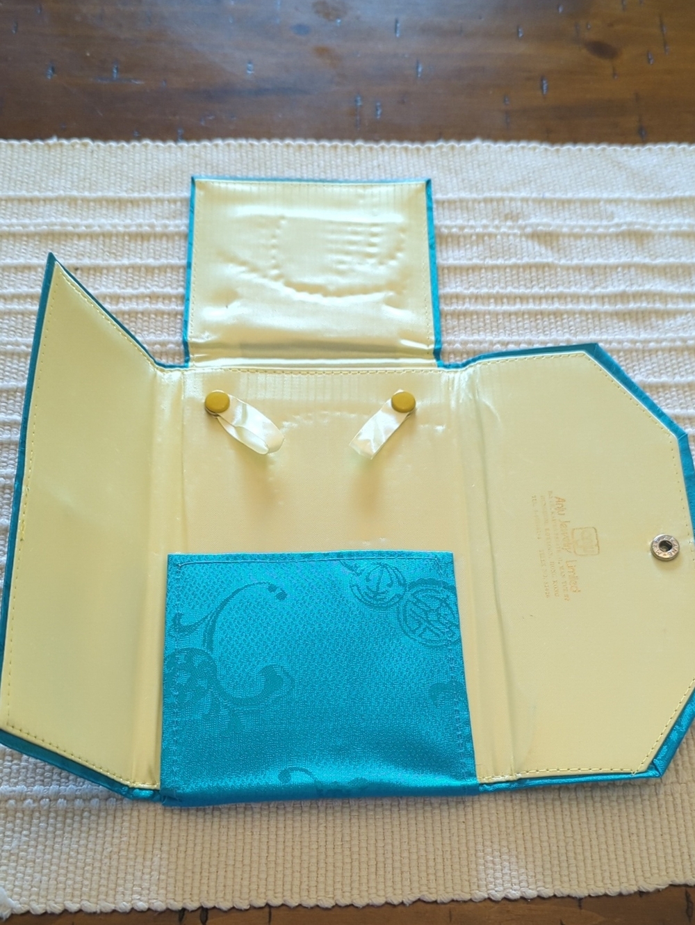 Vintage Satin Compact Turquoise Travel Jewelry Organizer.